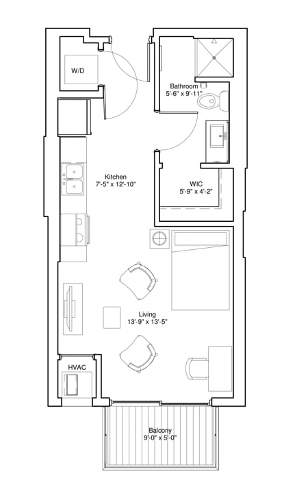 Vintage on Selby | Ava | Studio Apartment Floorplan