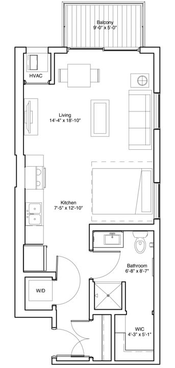 Vintage on Selby | Greta | Studio Apartment Floorplan