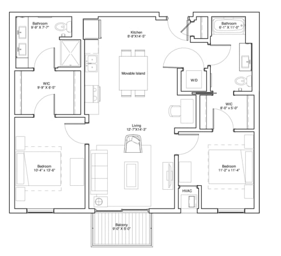 Vintage on Selby | Cooper | Two Bedroom Apartment 3D Floorplan