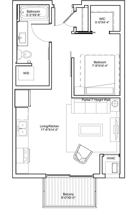 Vintage on Selby | Bogart | Studio with Alcove Apartment Floorplan