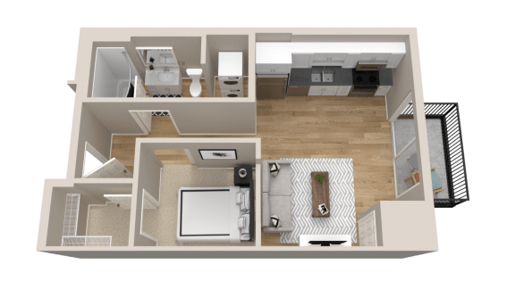 Vintage on Selby | Marlon | Studio with Alcove Apartment 3D Floorplan