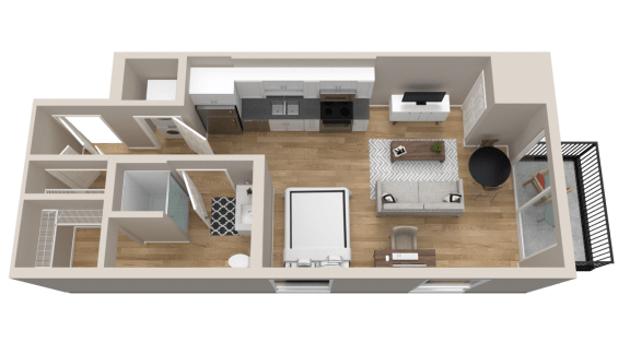 Vintage on Selby | Greta | Studio Apartment 3D Floorplan