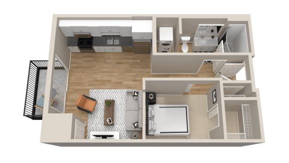 Vintage on Selby | Bogart | Studio with Alcove Apartment 3D Floorplan
