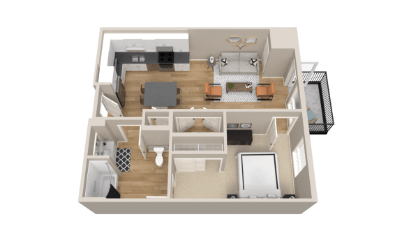 Vintage on Selby | Audrey Type A | One Bedroom Apartment 3D Floorplan