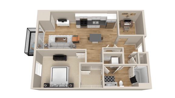 Vintage on Selby | Hayworth with Den | One Bedroom Apartment 3D Floorplan