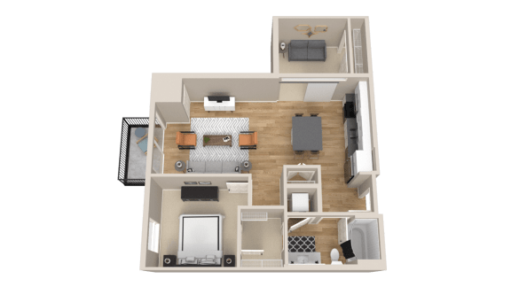 Floor Plan  Vintage on Selby | Leigh with Den | One Bedroom Apartment 3D Floorplan