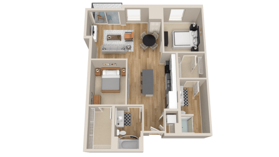 Vintage on Selby | Cooper Type A | Two Bedroom Apartment 3D Floorplan