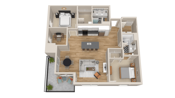 Vintage on Selby | Monroe with Den | Two Bedroom plus Den Apartment 3D Floorplan