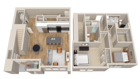 Floor Plan  Vintage on Selby | Astaire - Townhome | Two Bedroom plus Den Townhome 3D Floorplan