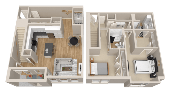 Floor Plan  Vintage on Selby | Astaire - Townhome | Two Bedroom Townhome 3D Floorplan