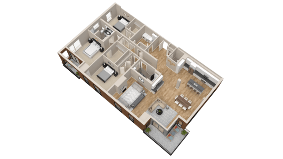 Floor Plan  Vintage on Selby | Ingrid - Jr. Penthouse| Three Bedroom Junior Penthouse Apartment 3D Floorplan
