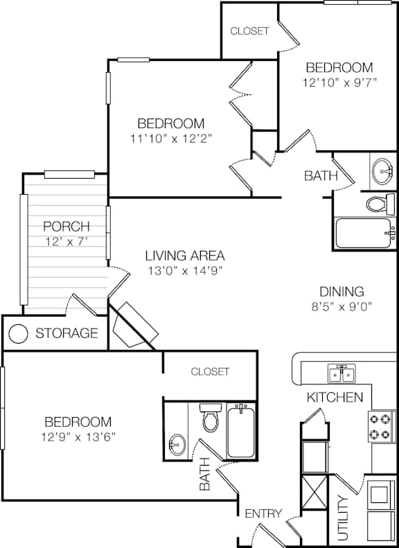 A floor plan of a house with labeled rooms and dimensions.