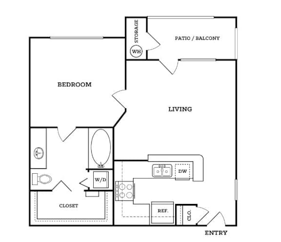 A floor plan of a home with a bedroom, living room, and closet.