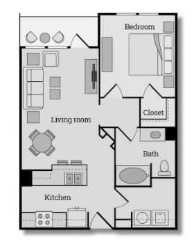 717 sq ft one bedroom one bathroom apartment in downtown Plano