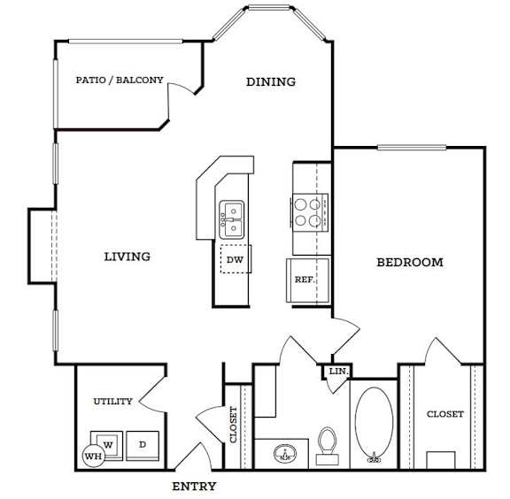 A black and white image of a house floor plan with labeled rooms.