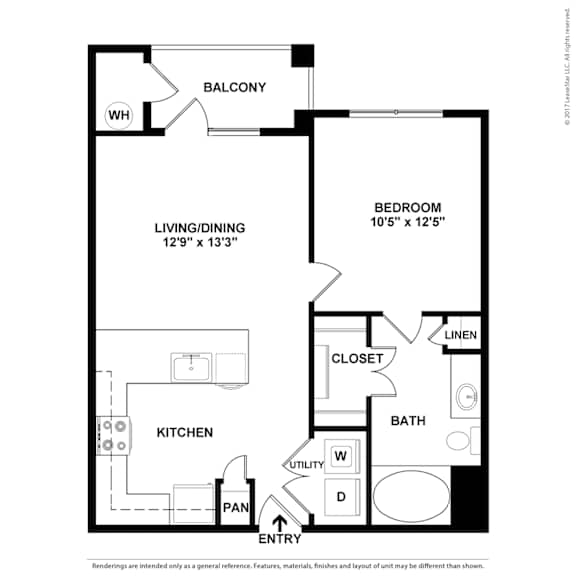 A floor plan of a home with a living room, kitchen, bathroom, and bedroom.