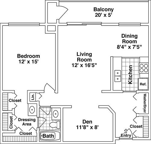 a floor plan of an apartment at Central Park East in Arlington Heights, IL