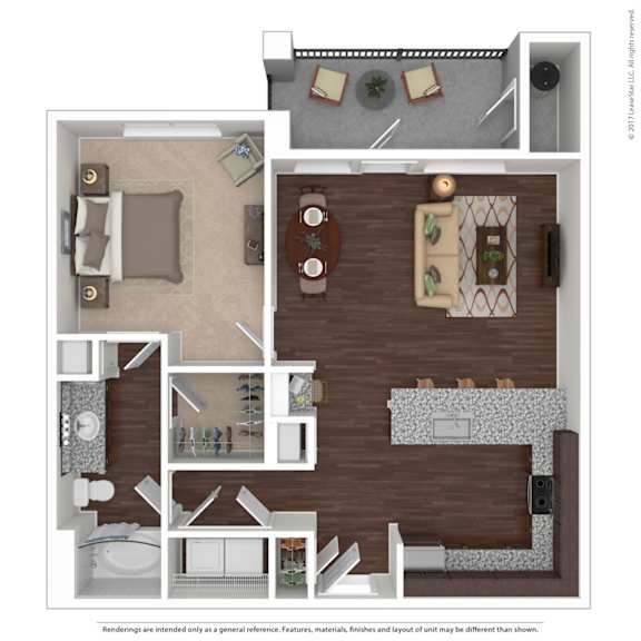 A floor plan of a house with a living room, dining room, kitchen, and bathrooms.