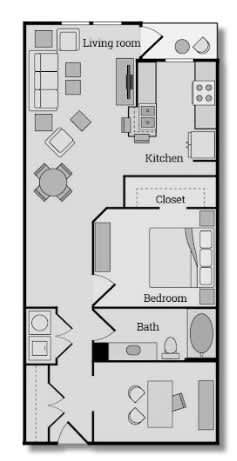 940 sq ft one bedroom one bathroom apartment with study