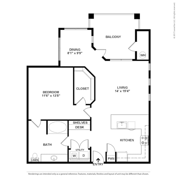 A floor plan of a home with a living room, dining room, kitchen, and bathroom.