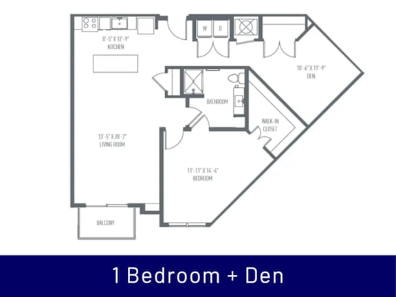 A floor plan of a one bedroom den.