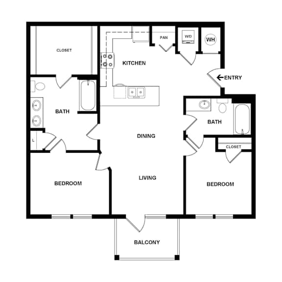 A black and white image of a floor plan for a house with a balcony.