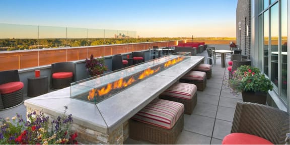 outdoor fire pit lounge at Verge Apartments in St. Louis Park, MN