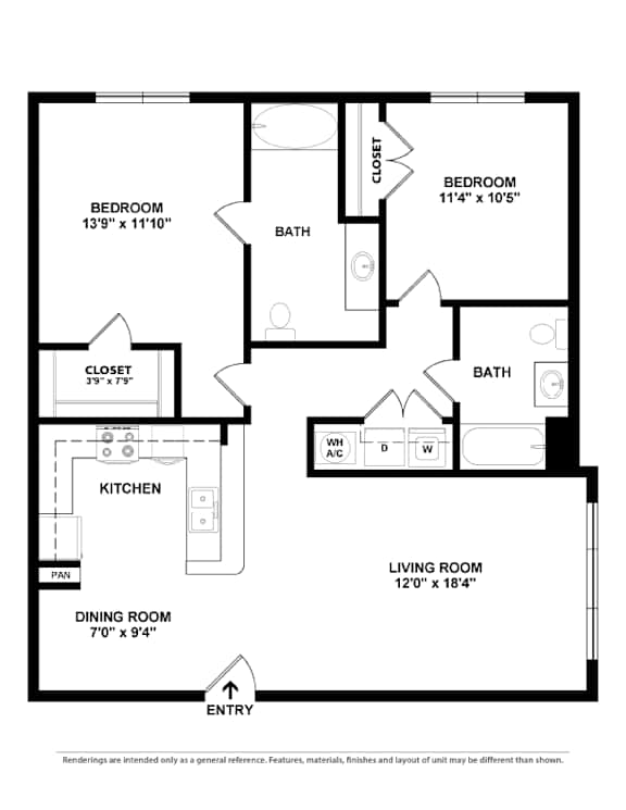 A black and white image of a house floor plan with an entry point.