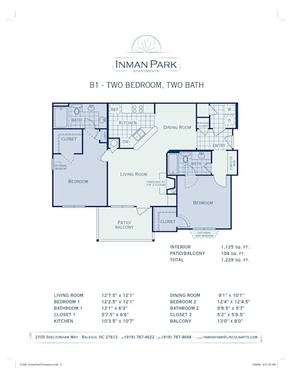A blueprint of apartment B1 with two bedrooms and two bathrooms.