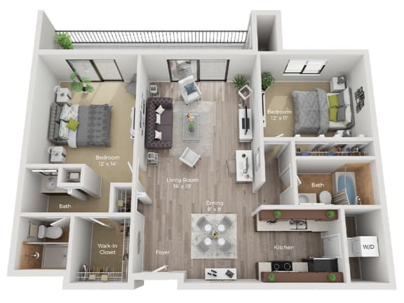 a floor plan of a 2 bedroom apartment at Central Park East in Arlington Heights, IL