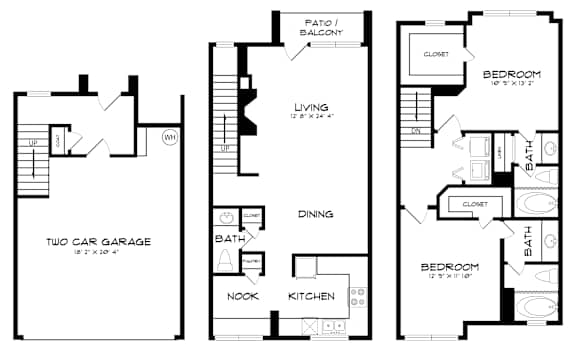 A black and white floor plan of a two car garage apartment.