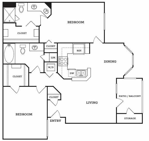A black and white image of a floor plan for a house with labeled rooms.