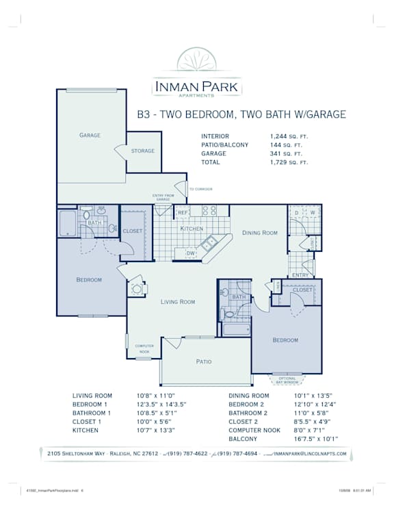 A blueprint of a two bedroom, two bath house plan.