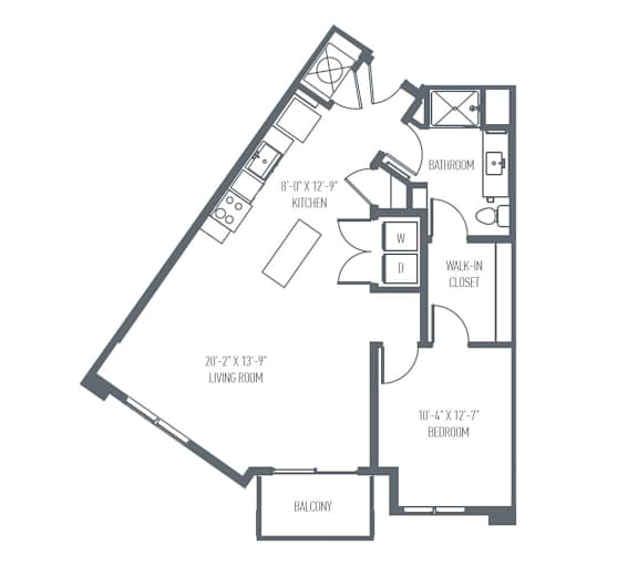 A floor plan of a house with a living room, dining room, kitchen, and two bathrooms.