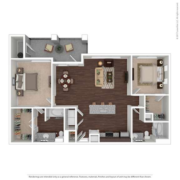 A floor plan of a house with a living room, dining room, kitchen, and bathrooms.