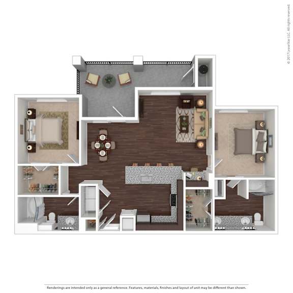 A floor plan of a house with a living room, dining room, kitchen, and two bedrooms.