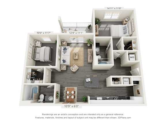 a 1 bedroom floorplan is shown with an open floor plan