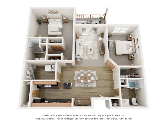 a 3d floor plan of a home with a bedroom and living room