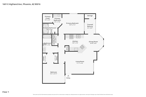 A floor plan of a one bedroom apartment.