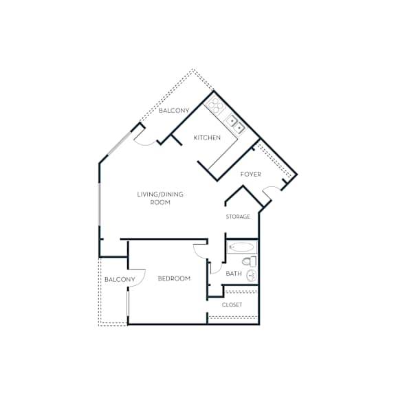 A floor plan of a house with a living room, dining room, kitchen, bedroom, and bathroom.