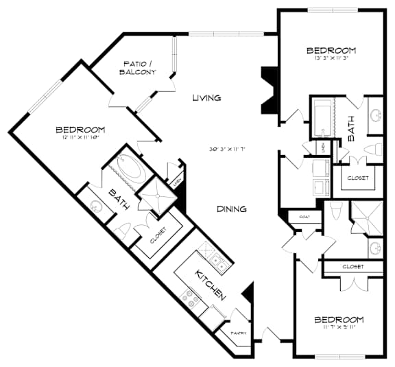 A black and white image of a floor plan for a house.