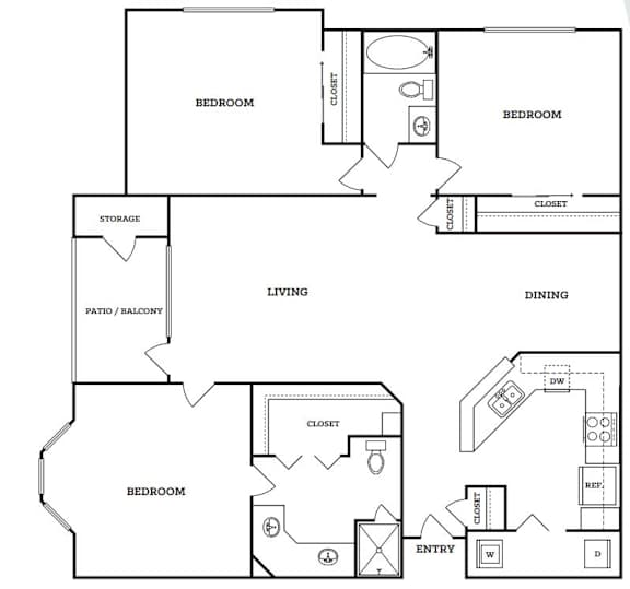 A black and white image of a floor plan for a home with labeled rooms.