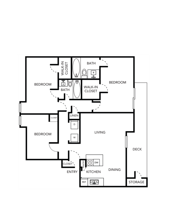 A floor plan of a house with labeled rooms such as Bedroom, Bath, Kitchen, and Living Room.