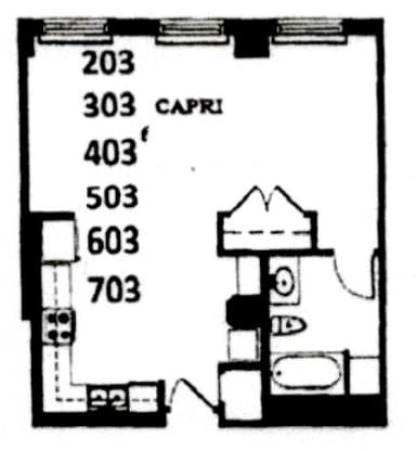 A floor plan of a house with numbered rooms.