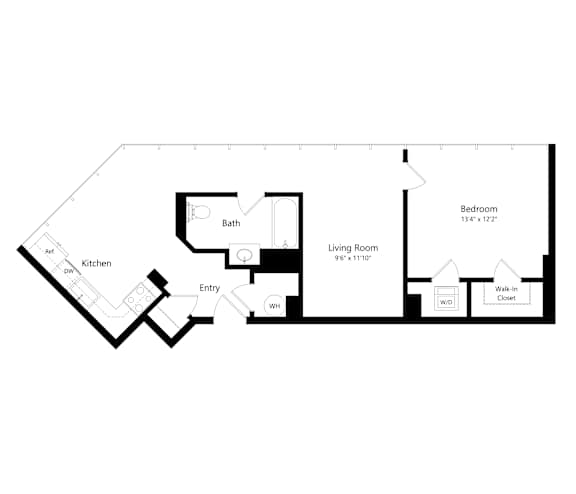 a floor plan of a 1 bedroom floor plan with an attic and a living room