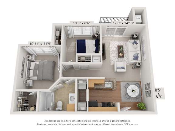 A floorplan of an apartment home