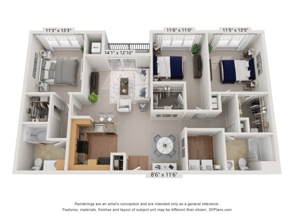 A floorplan of an apartment home