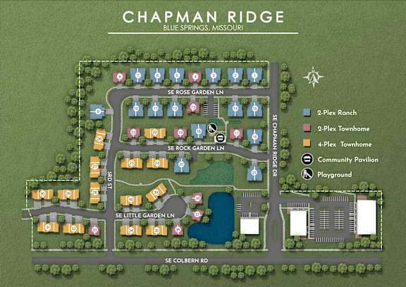 A map of a community layout with a playground and a community pavilion.