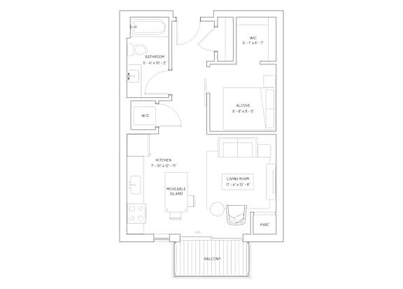 a floor plan of a small apartment with a bedroom and a living room