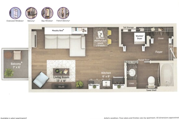 a floor plan of a house with a bedroom and a living room